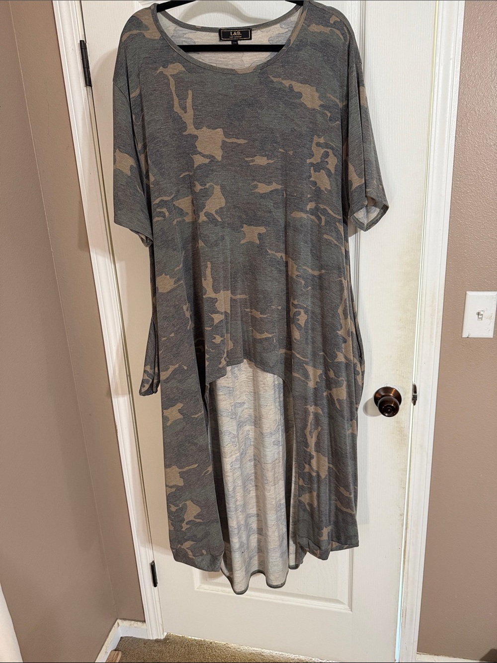 L&B High-Low Camo Tunic Dress in Green and Tan